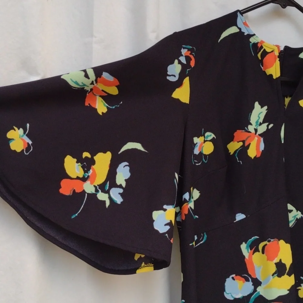 Vintage Mod Puritan Forever Young Black Floral Maxi Empire Dress L - Picture 4 of 9